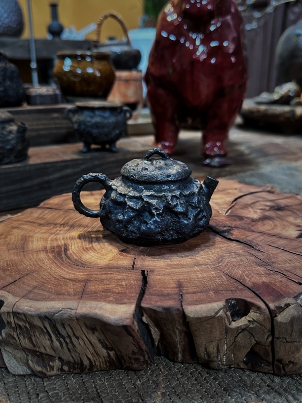 原矿陶土高温柴烧 手捏壶 肌理壶