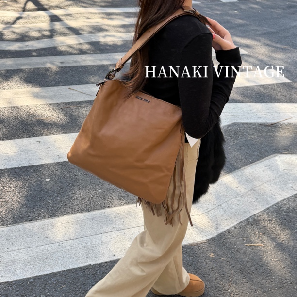 95新 MIU MIU/缪缪 花绮中古/缪缪秀款棕色流苏垃圾袋