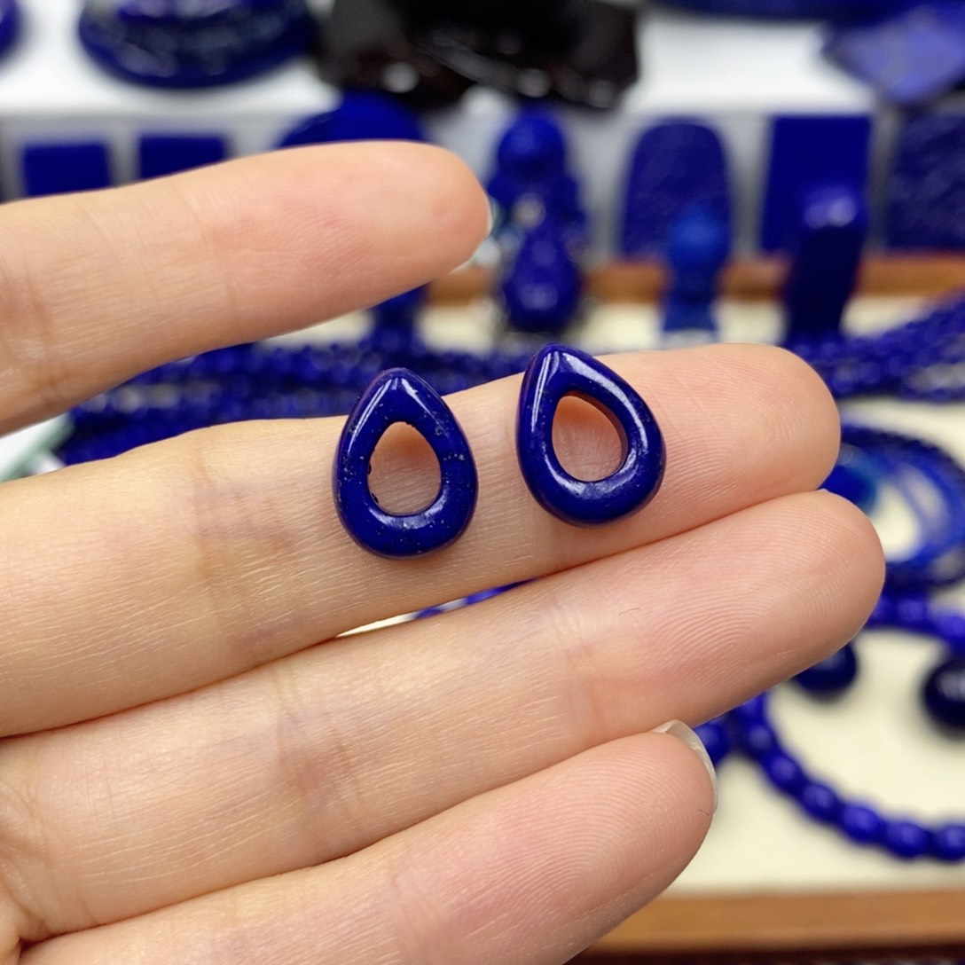 青金石耳饰银S925镶嵌