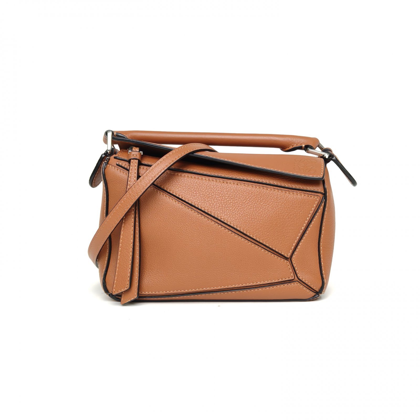 95新 LOEWE/罗意威 【娇】18 几何包 迷你焦糖色 皮革C 927519