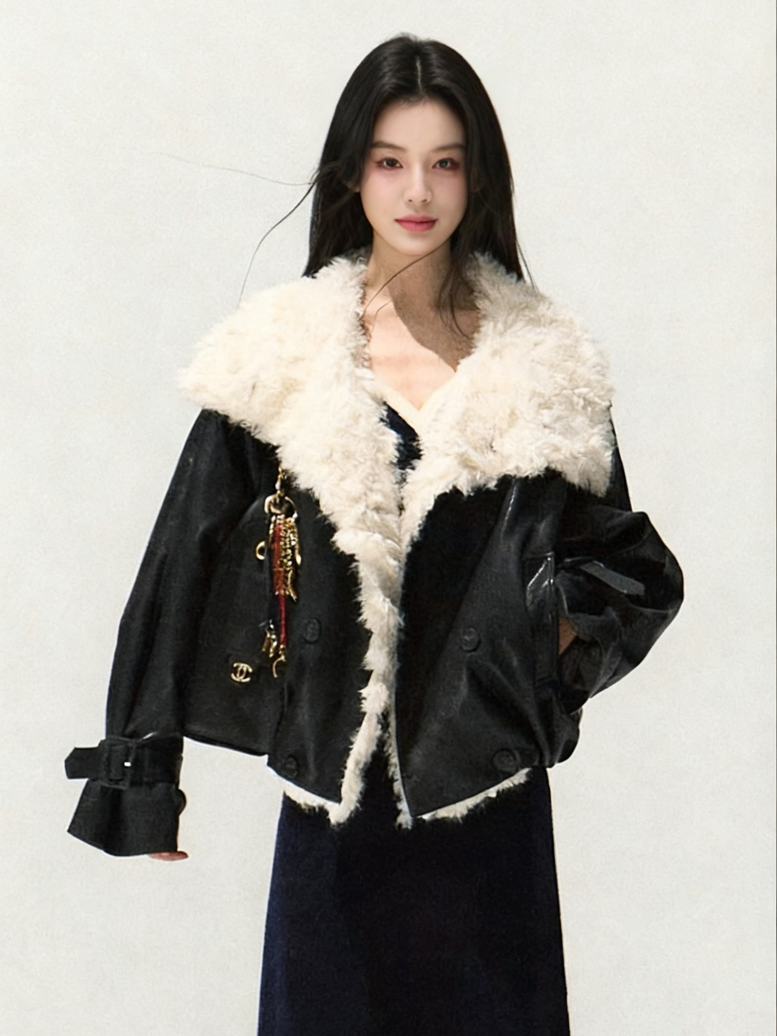 羊羔卷毛毛绒外套‘一夜的桂花树’仿皮草加绒加厚保暖皮衣夹克冬短