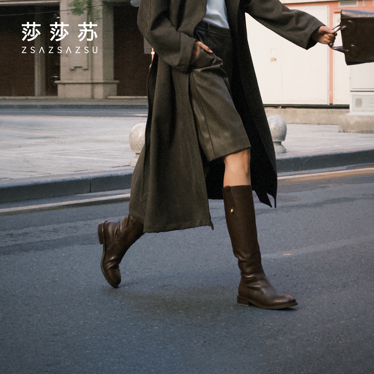 [超模靴]莎莎苏秋冬新款雅丹风骑士靴棕色复古长筒马靴ZA54704-46