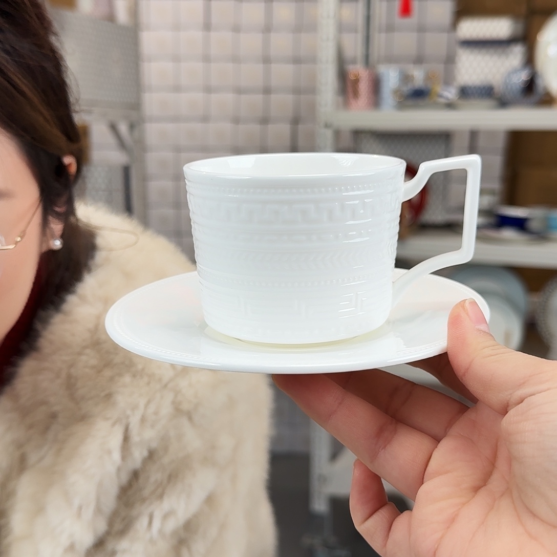 骨瓷高骨骨瓷咖啡杯碟一套250ml外贸骨瓷