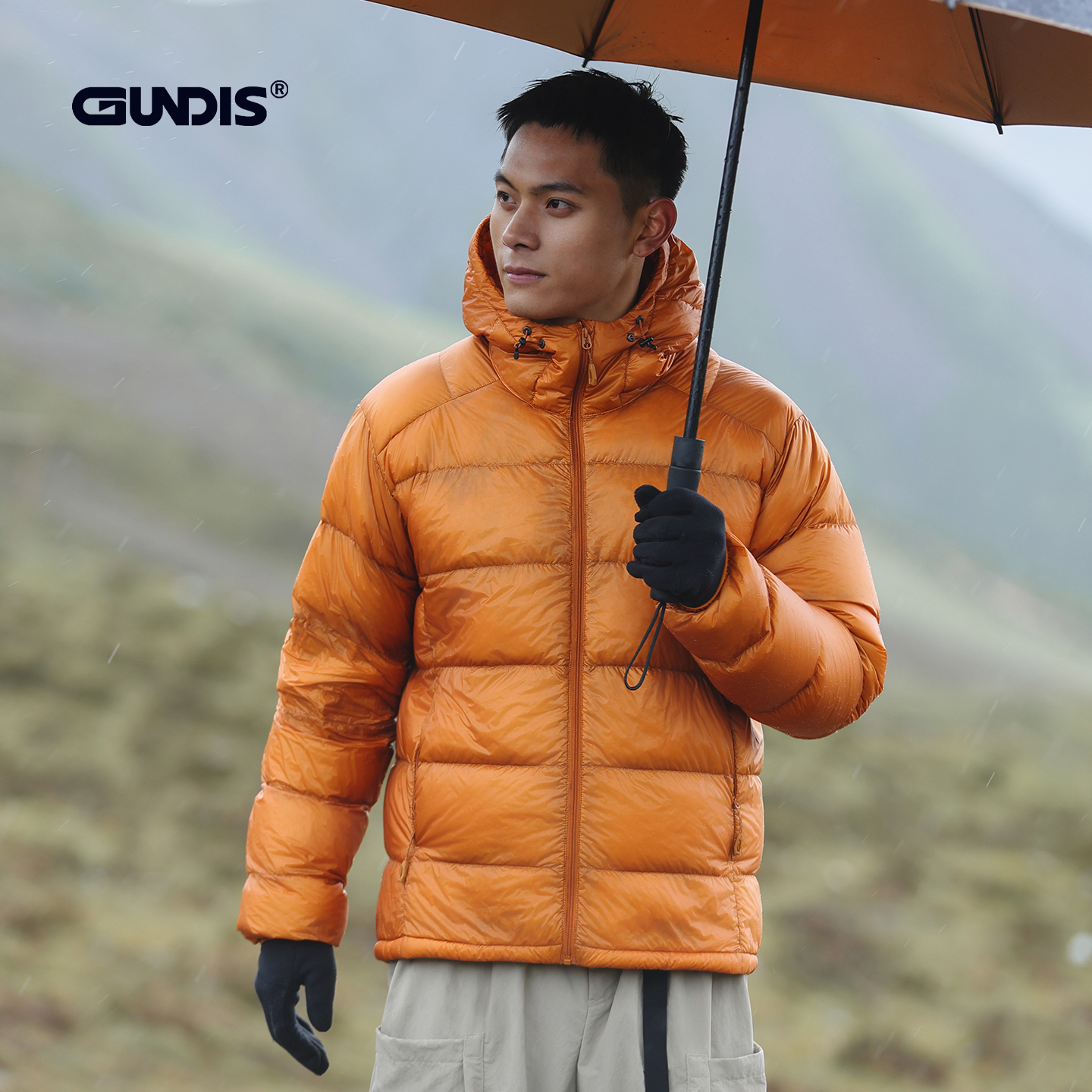 冈狄斯2025新款特氟龙三防轻量连帽90白鹅绒羽绒服内胆外套