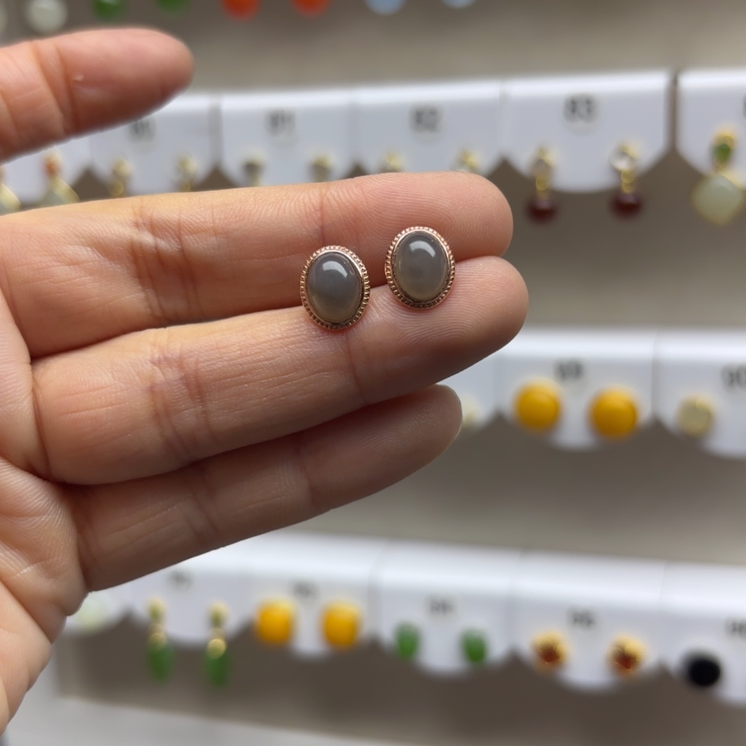 和田玉银S925镶嵌耳饰