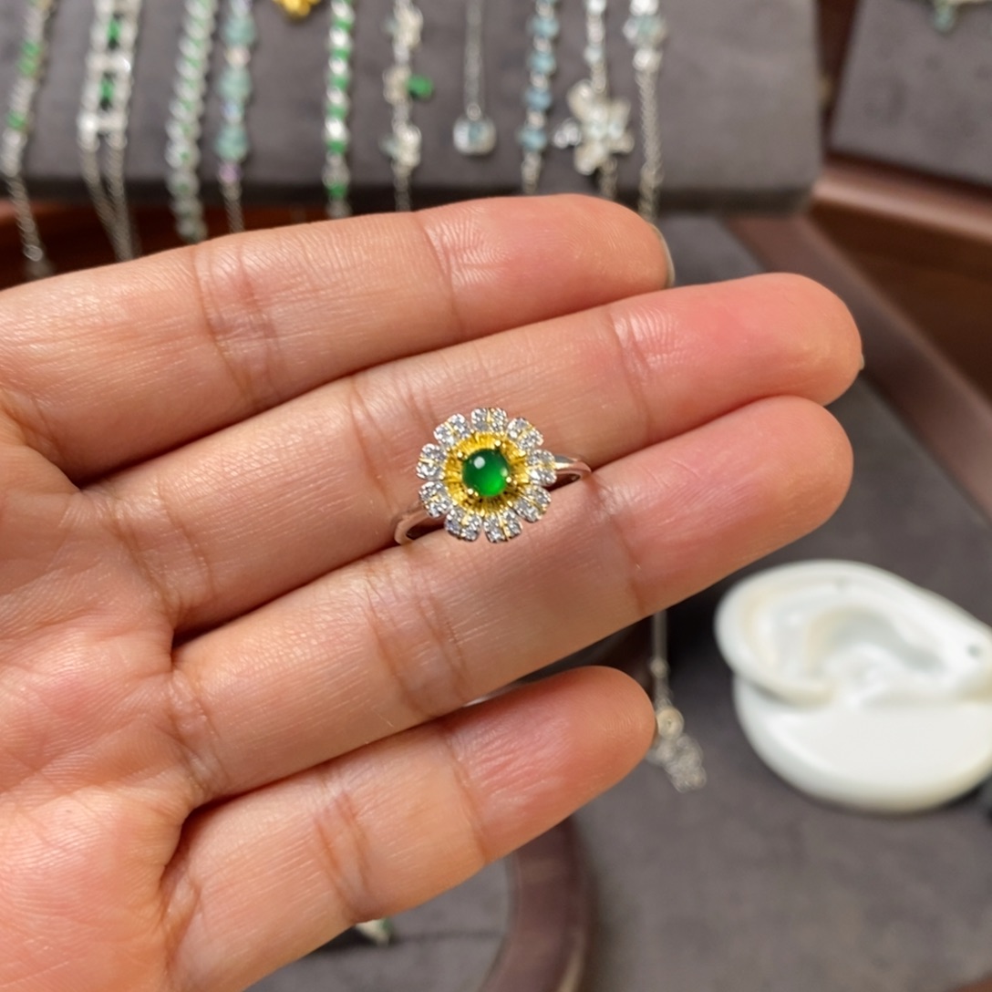 翡翠银S925镶嵌戒指