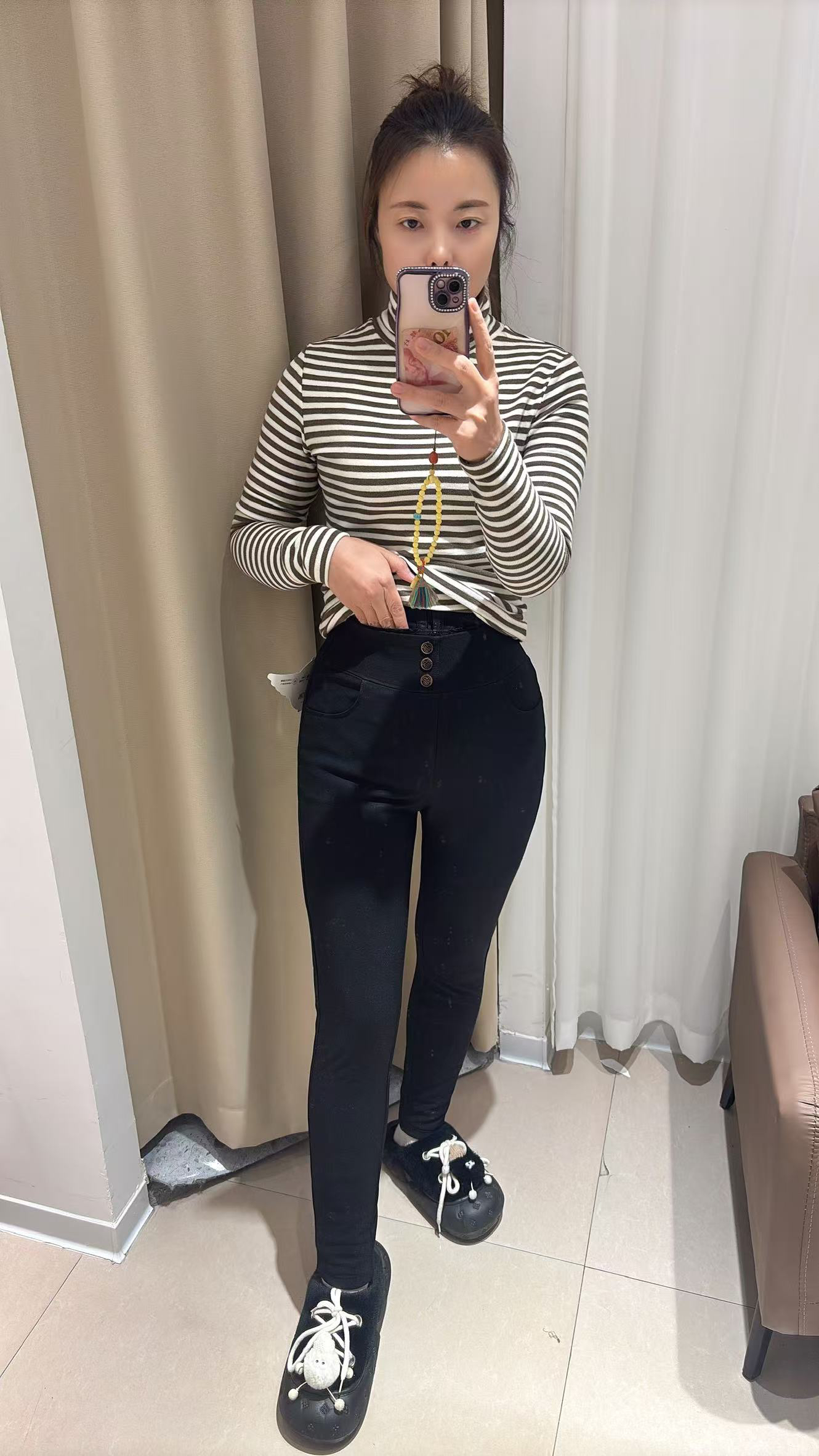 秋冬款女士乳胶腰头保暖裤