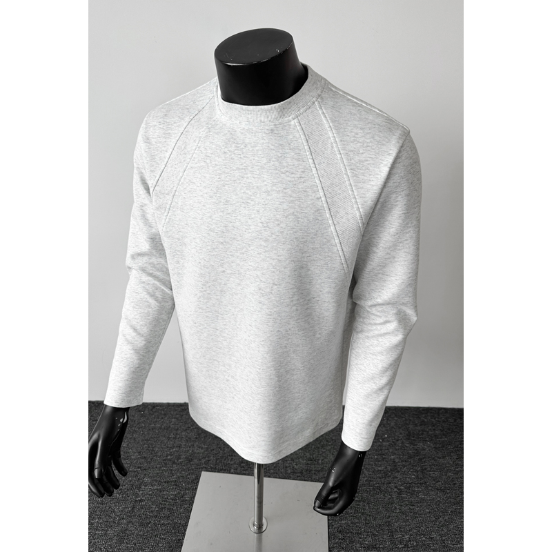 曼巴棉小领口硬挺boxy长袖男款秋季正肩圆领t恤美式休闲打底衫潮