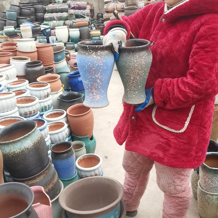 红陶口14高26两个盆