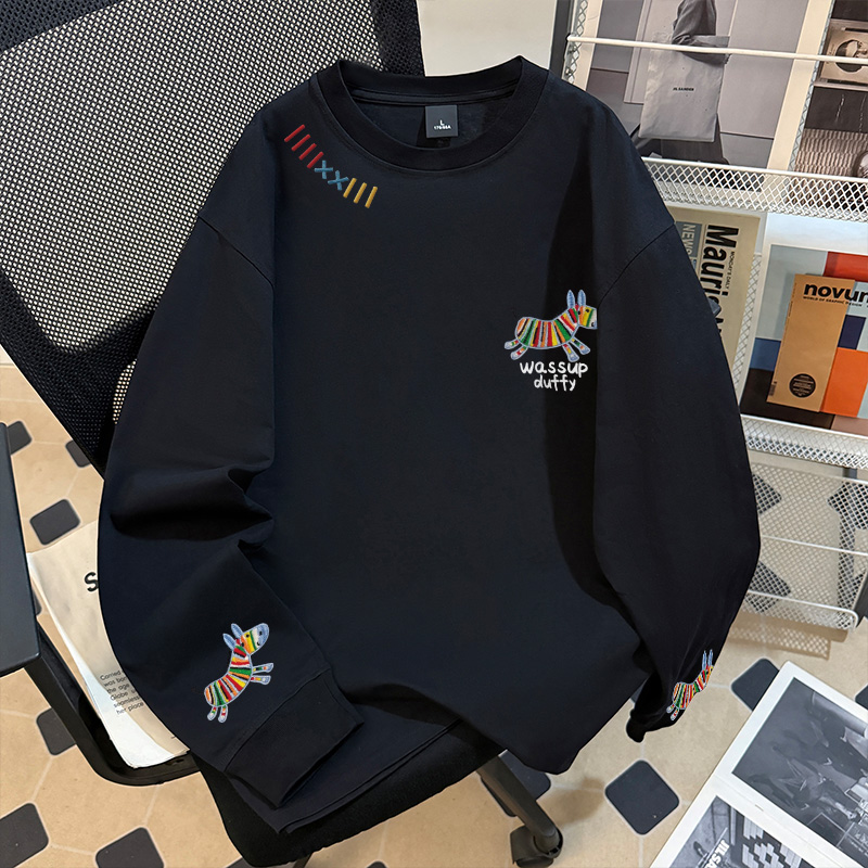 美式黑色长袖t恤春秋2025新款宽松慵懒风内搭休闲情侣打底ins上衣