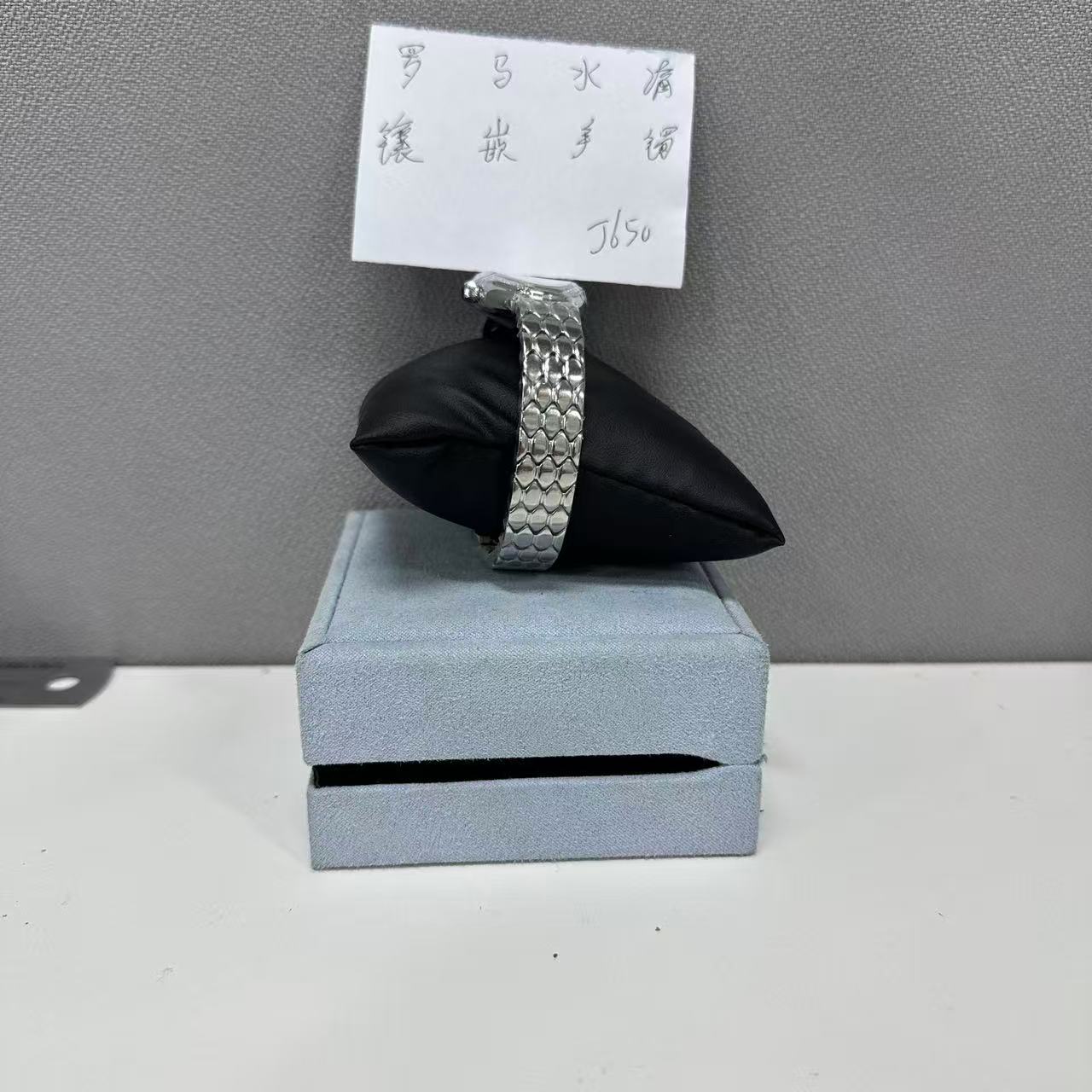 钛钢合成锆石手镯 罗马水滴镶嵌手镯 ZF-J650