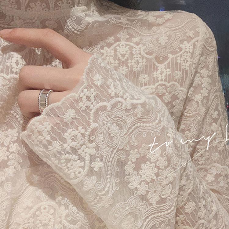 韩版秋冬欧货小衫蕾丝打底衫女别致绝美洋气长袖纱衣内搭网纱上衣