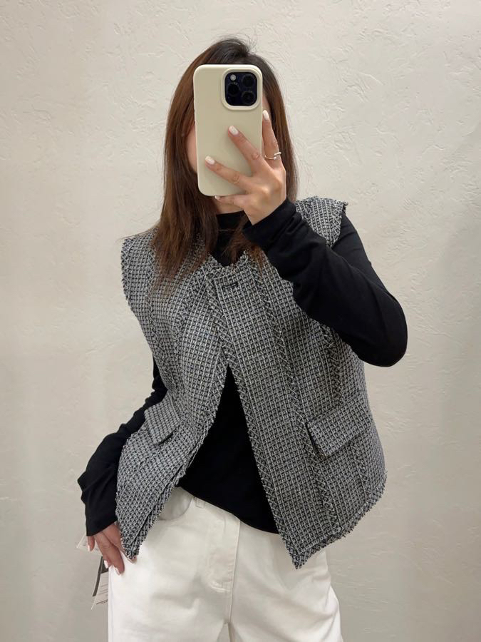 小香风名媛格子马甲欧C13279