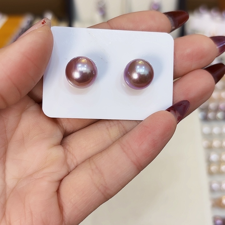 淡水珍珠耳饰银S925镶嵌露*@