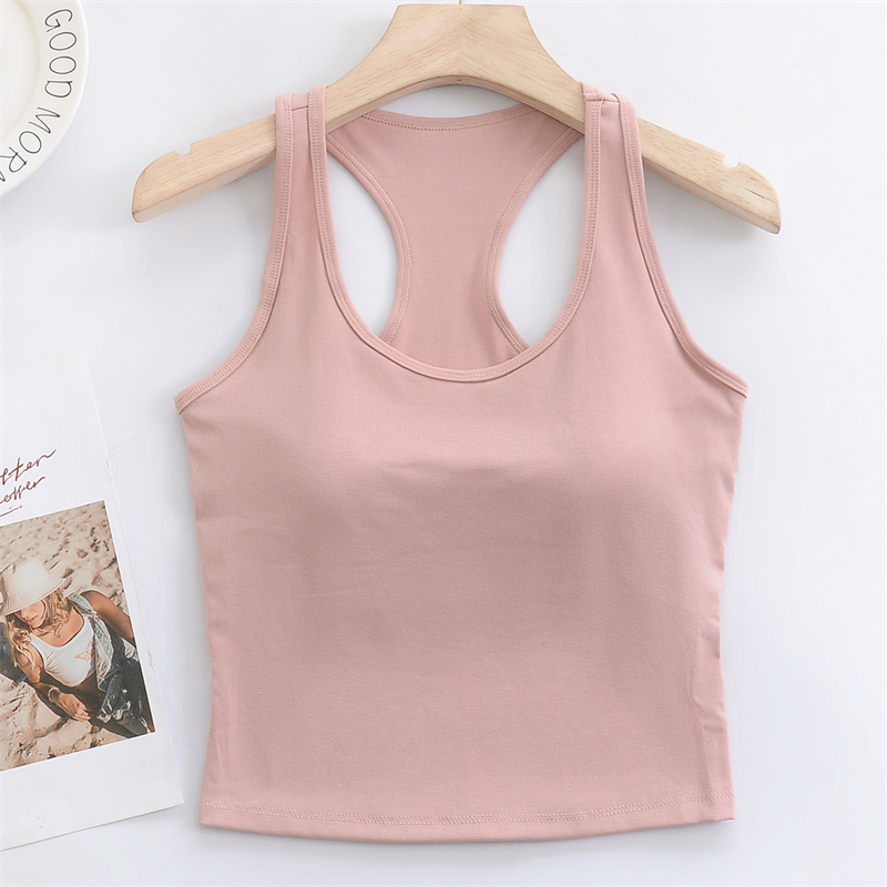 莱赛尔+棉 修身圆领工字背心女士春夏季新品带胸垫果冻软支撑上衣