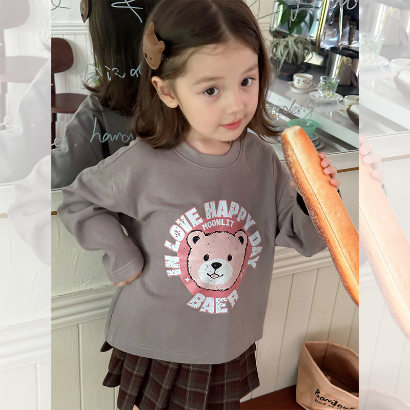 SKG2406女童韩版圆领卡通T恤秋装新款儿童宽松休闲百搭上衣潮