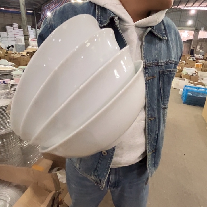 瓷片景德镇陶瓷滑石子8寸反口大汤碗4只