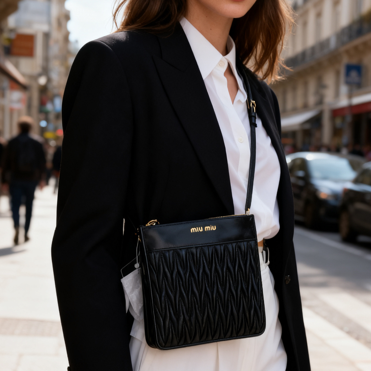 95新 MIU MIU/缪缪 黑金全皮单肩斜挎包56316797