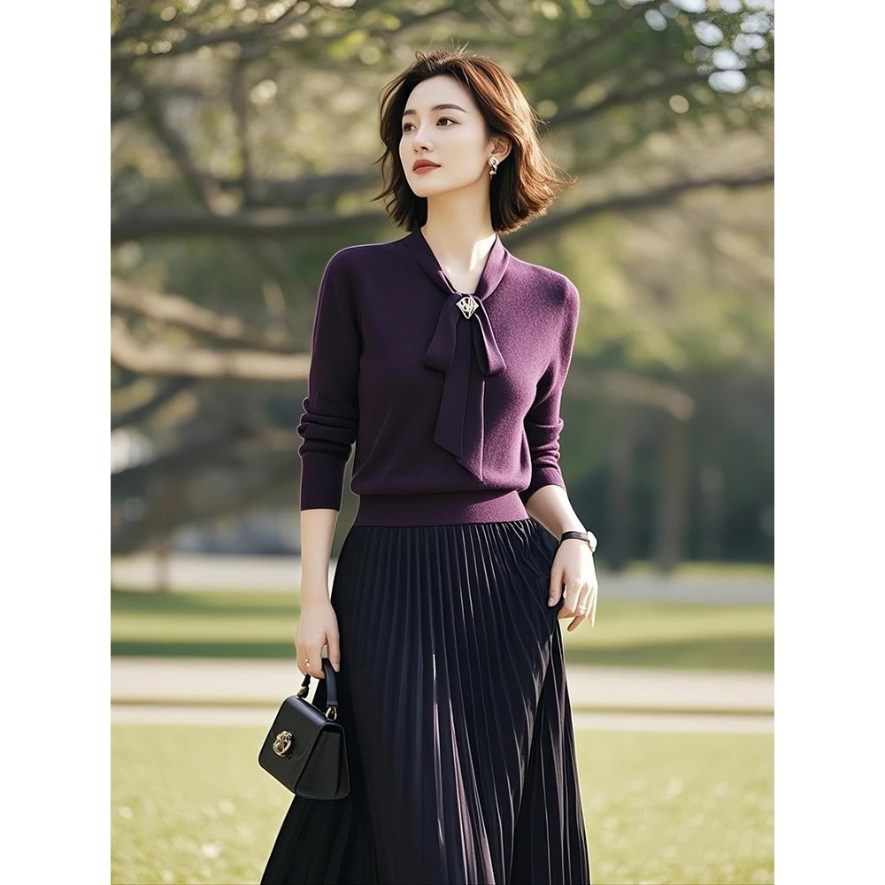 2025秋季新款女装洋气独特别致超好看紫色针织衫上衣设计感女小众
