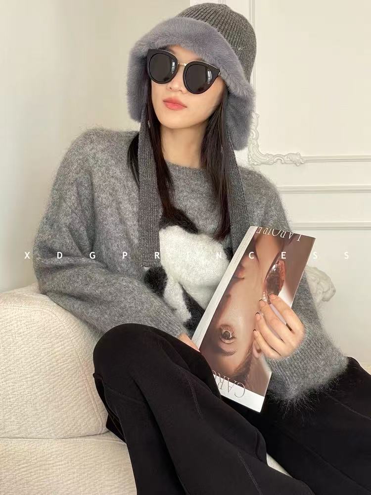 鼎级纱线~秋冬重工熊猫套头毛衣女 慵懒风羊绒针织衫洋气打底衫