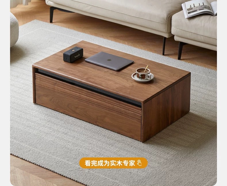 黑胡桃木茶几现代简约客厅茶台小户型可移动家用茶桌原木简约实木