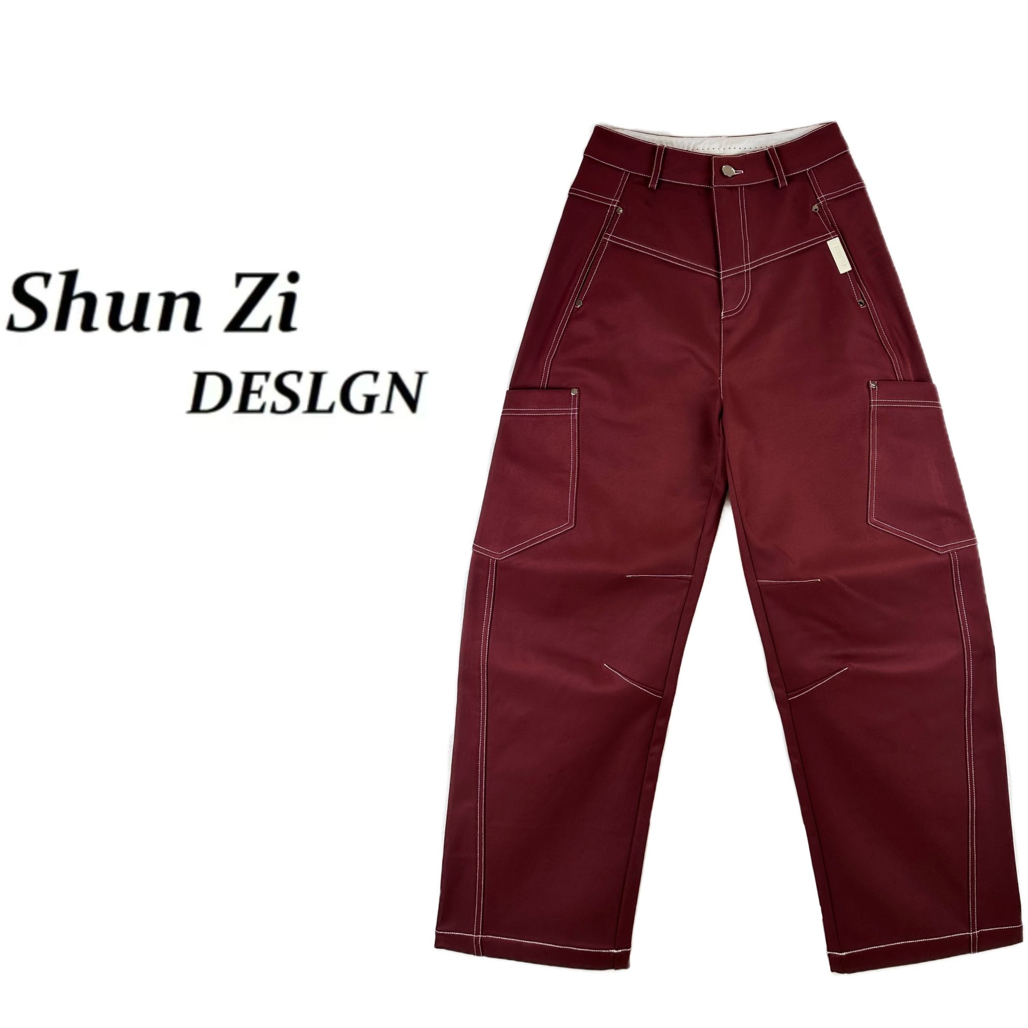 顺子/SZ6905 【加绒加厚版】原创冬款时尚撞色显瘦明线美式弯刀裤