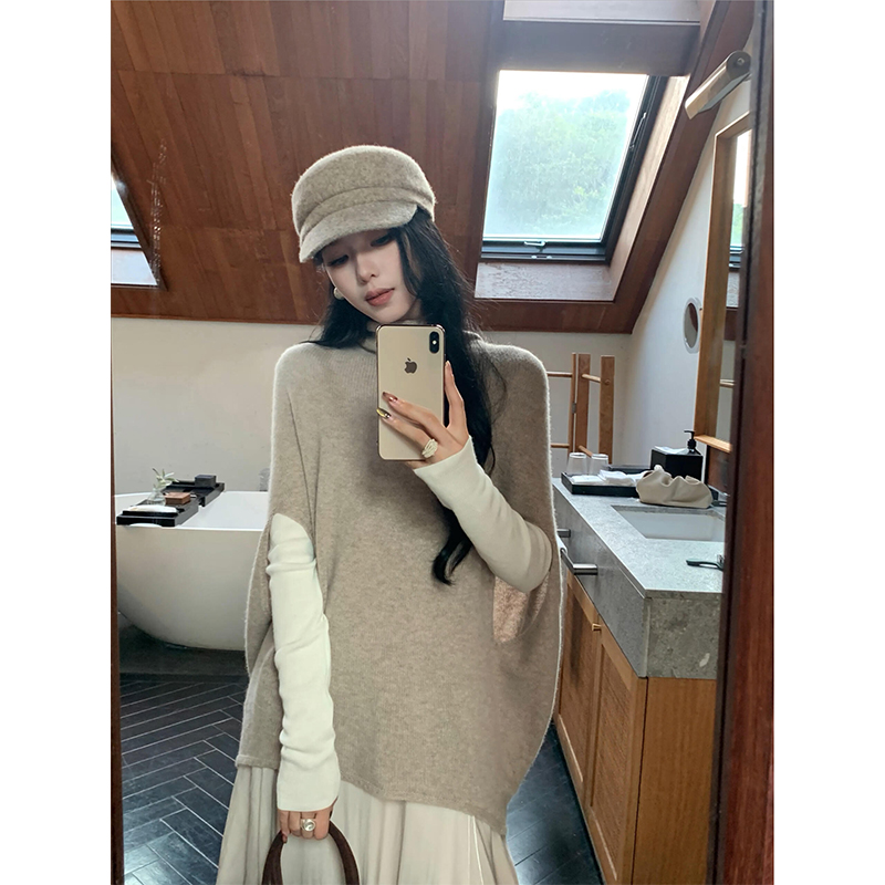 MARIE.COCO秋季新款高级感无袖斗篷针织衫内搭上衣高腰半身裙套装