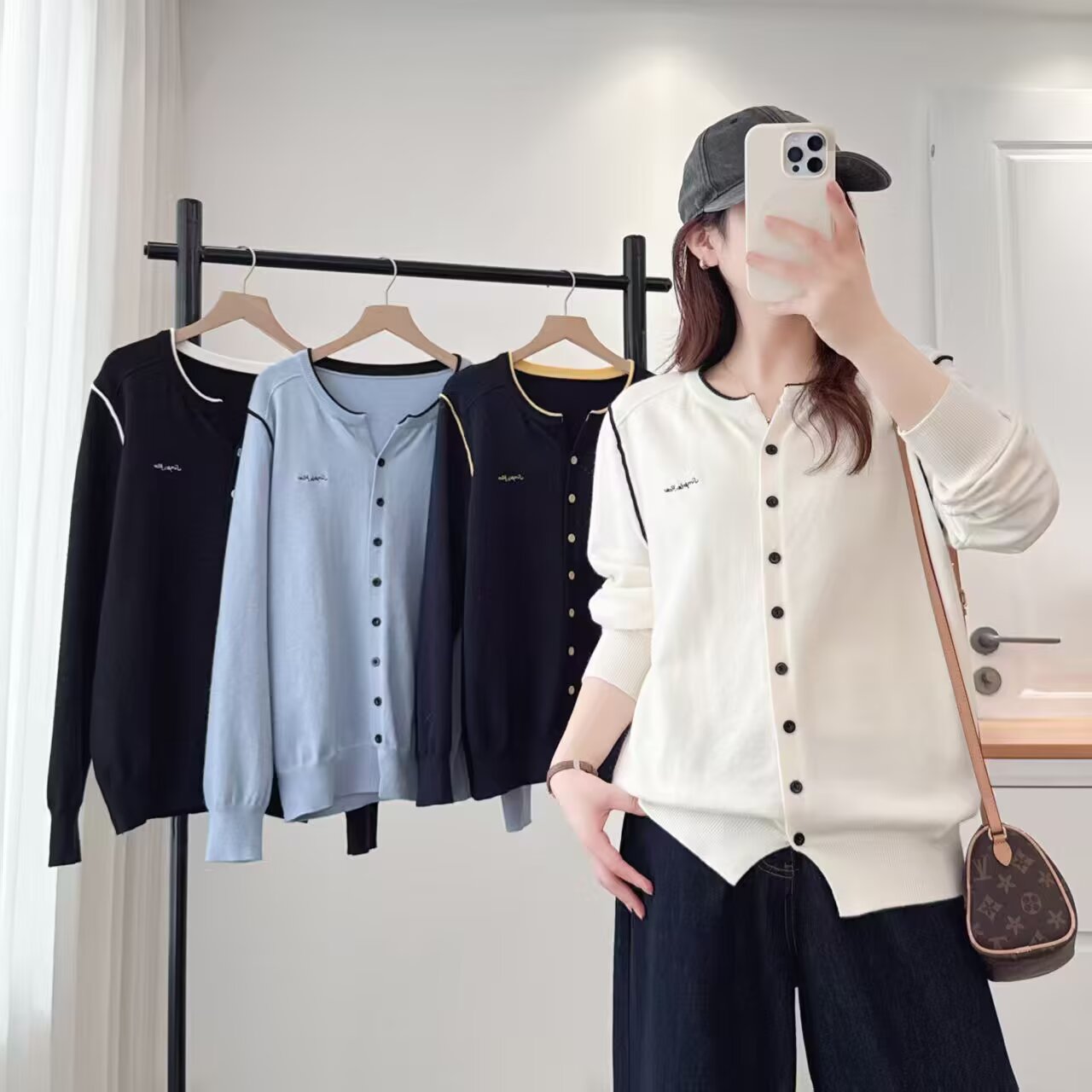 2025年秋季新款时尚百搭大码圆领显瘦刺绣长袖毛针织衫