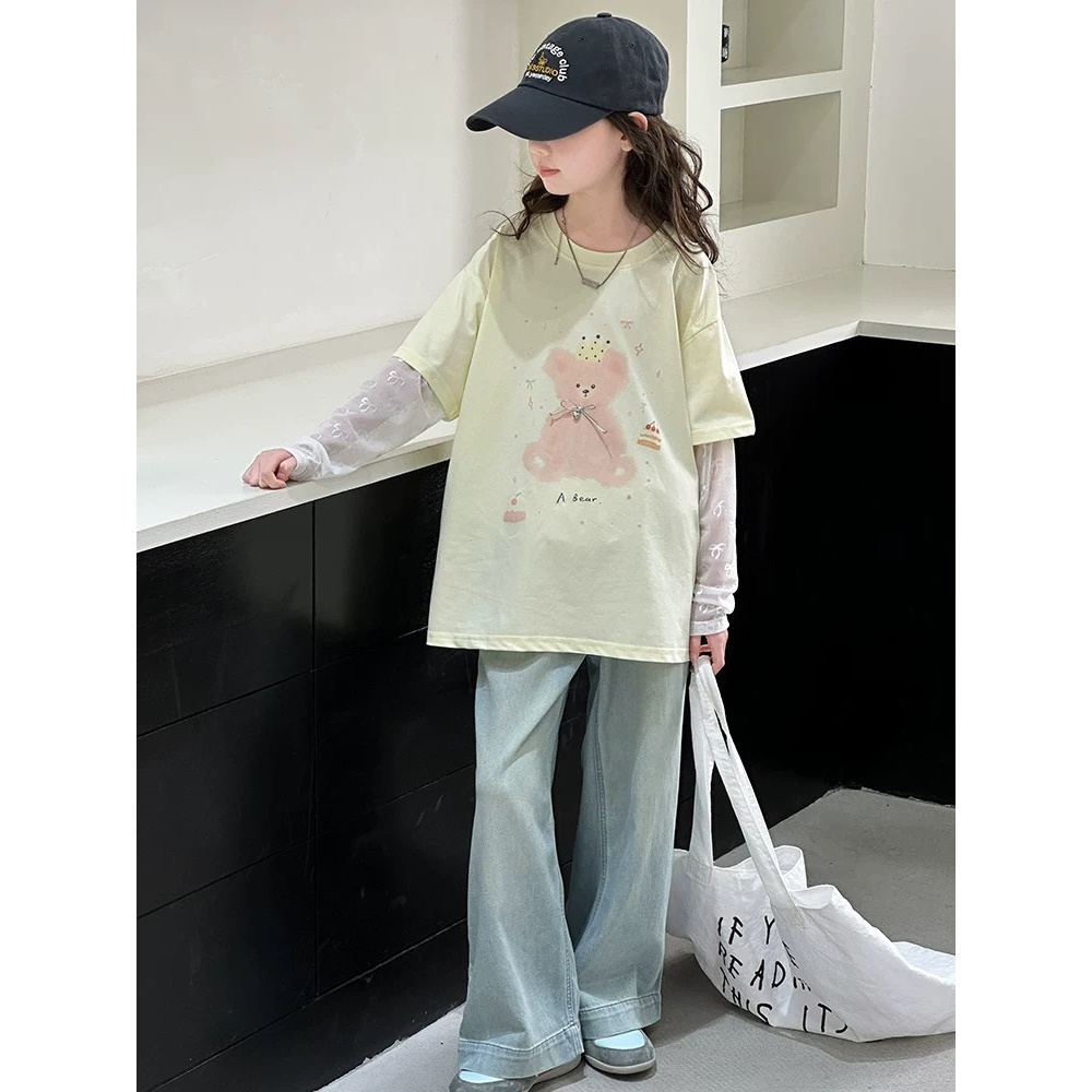 【清货】2025夏可爱生日小熊防晒蕾丝半袖T恤(100%棉) D321 321 M