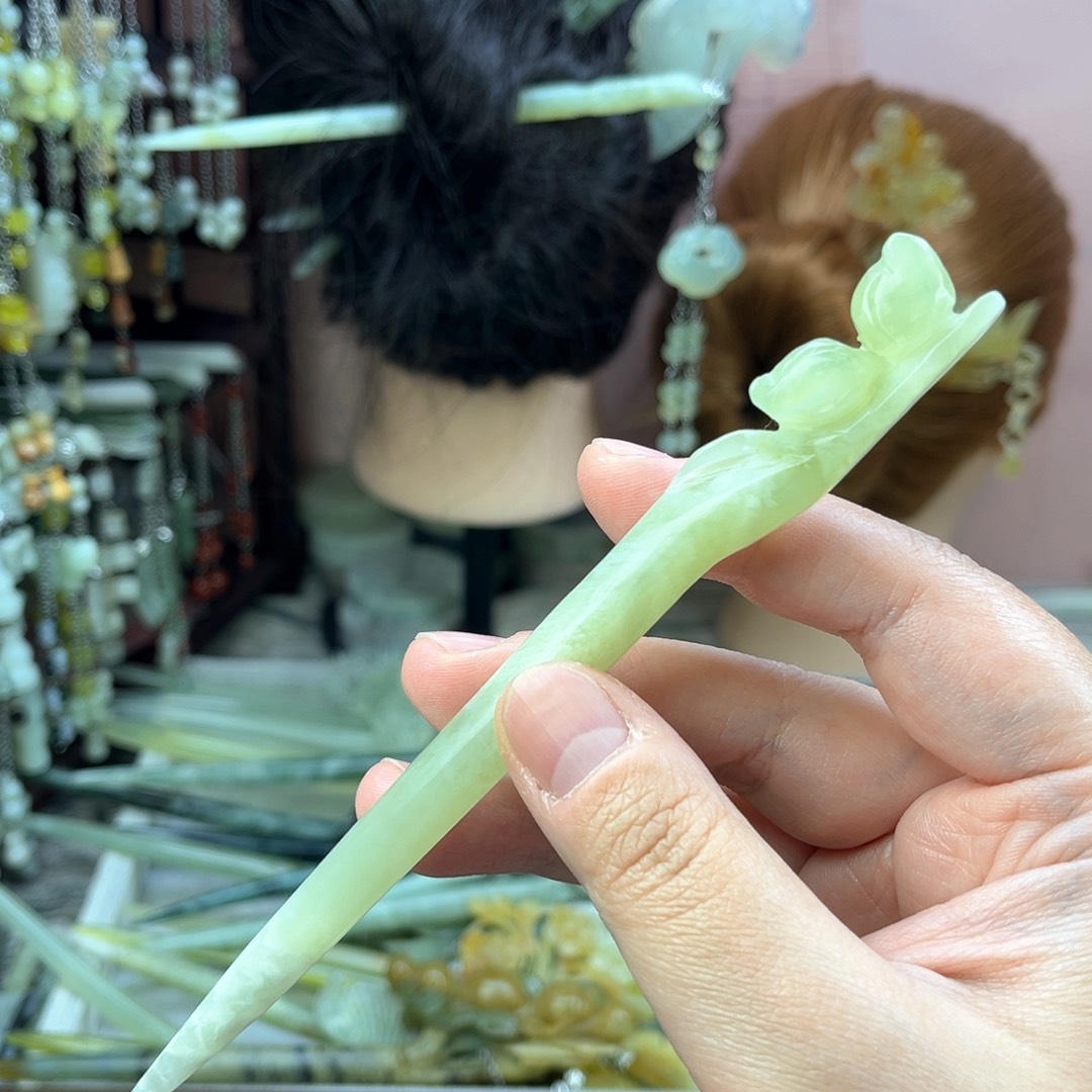 蛇纹石玉发饰未镶嵌长度16.5厘米左右