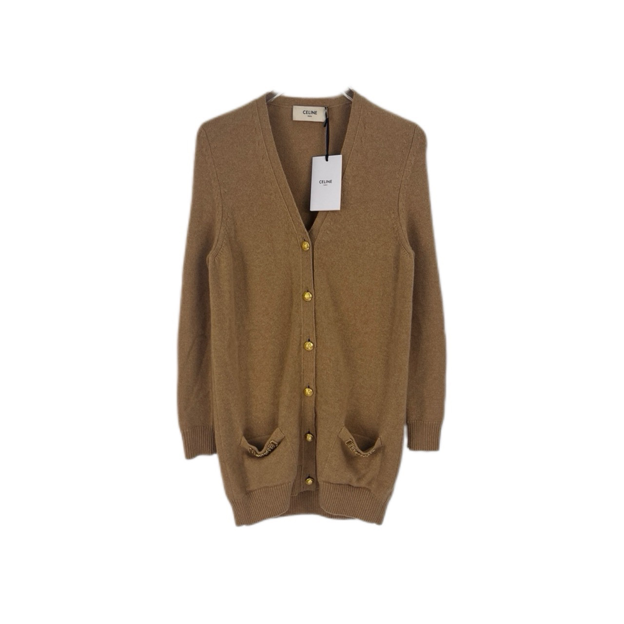 全新未使用 Celine/思琳 10883586 驼色山羊绒羊毛长袖开衫 S码
