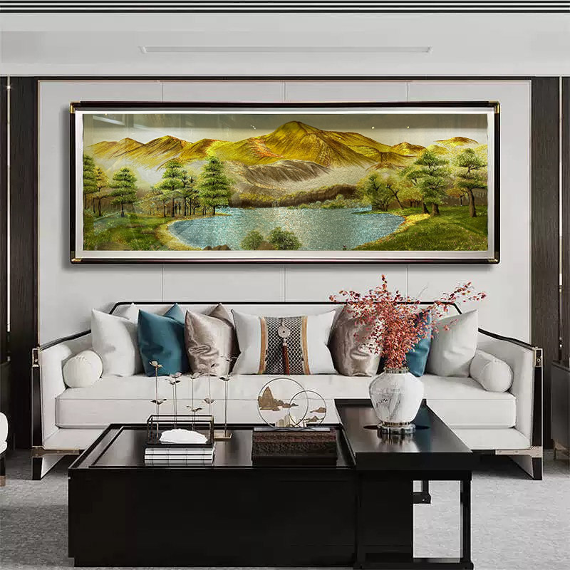 金山聚宝盆山水画客厅挂画沙发背景墙装饰新款油画轻奢高级感风景