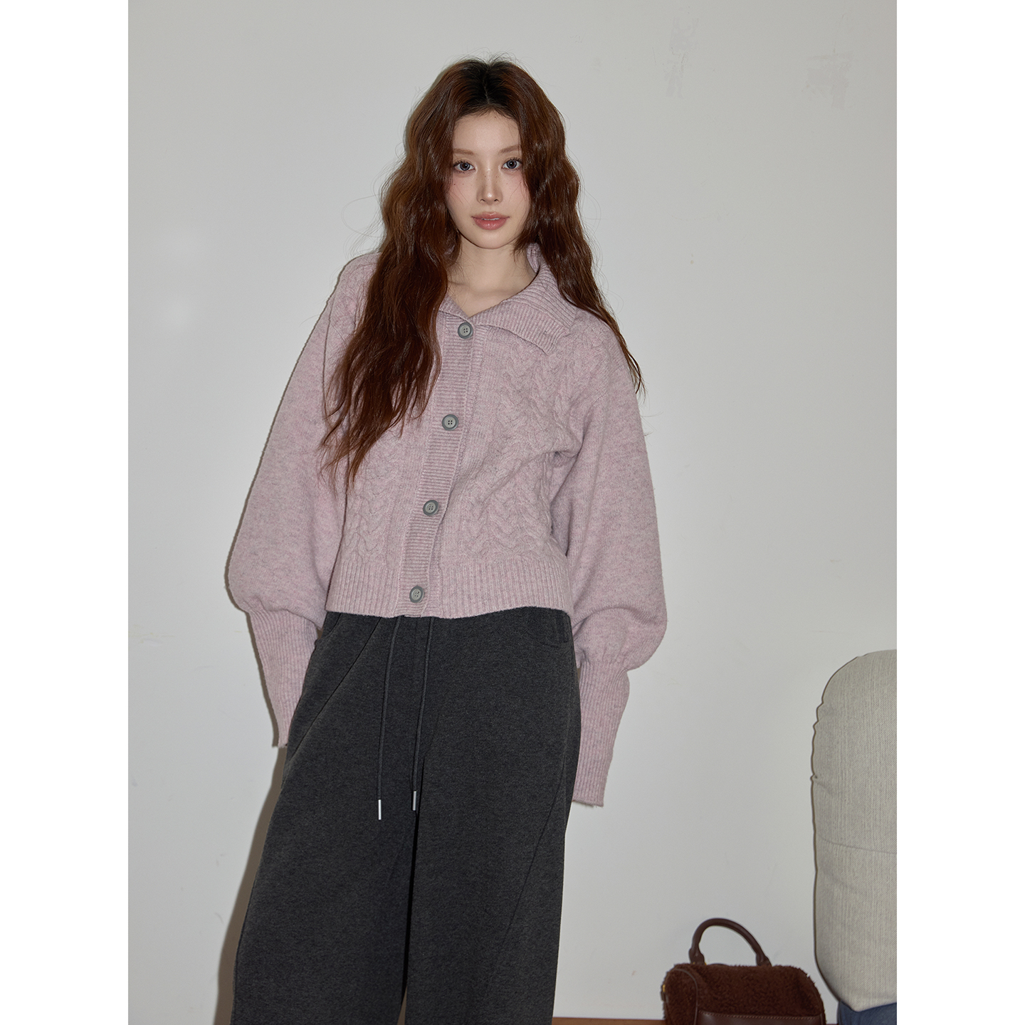 吵吵家粉色灯笼袖加厚毛衣女K5100529