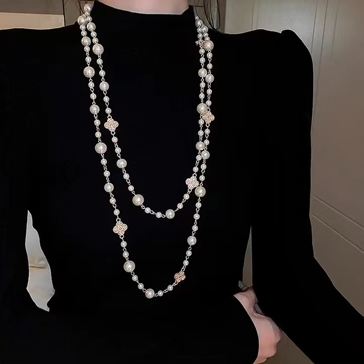 非金属仿珍珠吊坠 法式珍珠高级感气质百搭锁骨链新款毛衣颈链