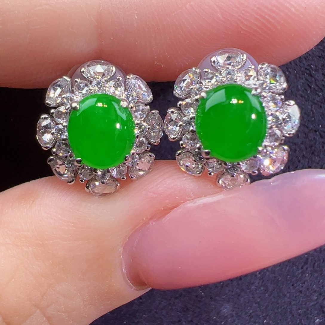 翡翠18K金镶嵌耳饰耳包