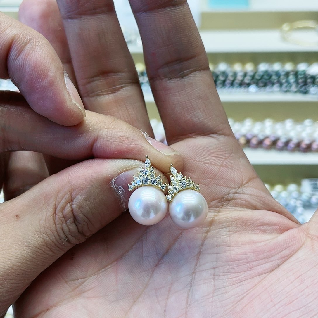 淡水珍珠耳饰银S925镶嵌