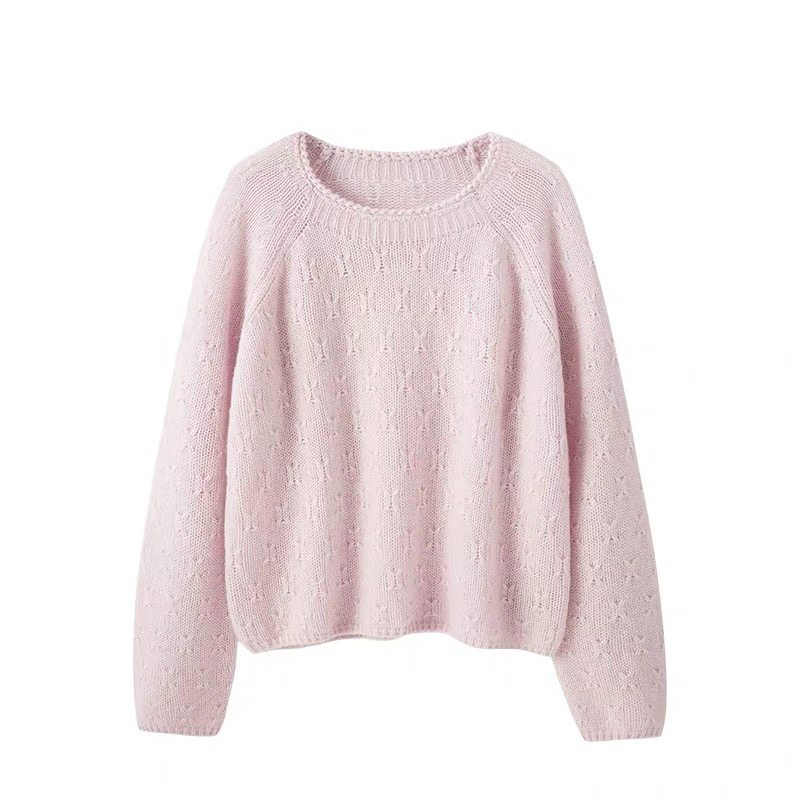 【100绒】秋冬新款圆领套头宽松加厚软糯保暖百搭羊绒花纹针织毛衣