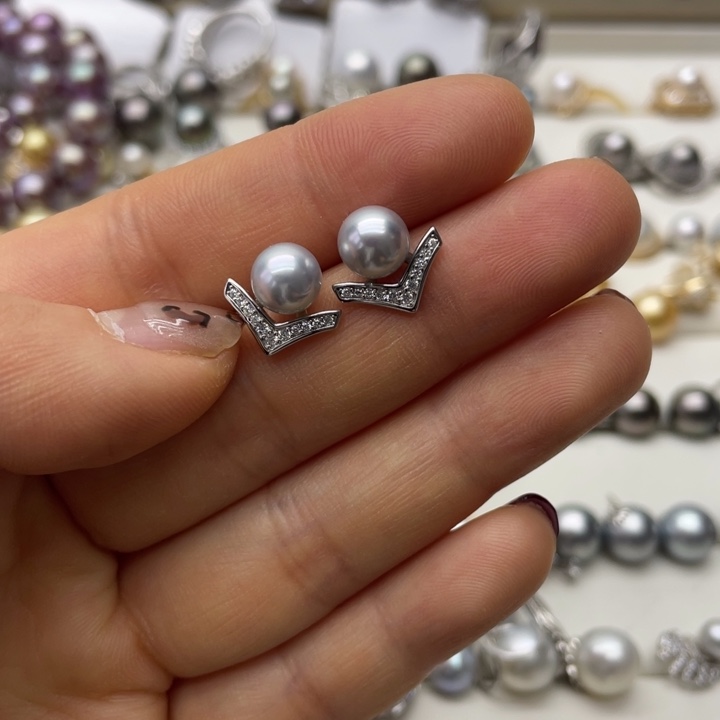 海水珍珠耳饰银S925镶嵌