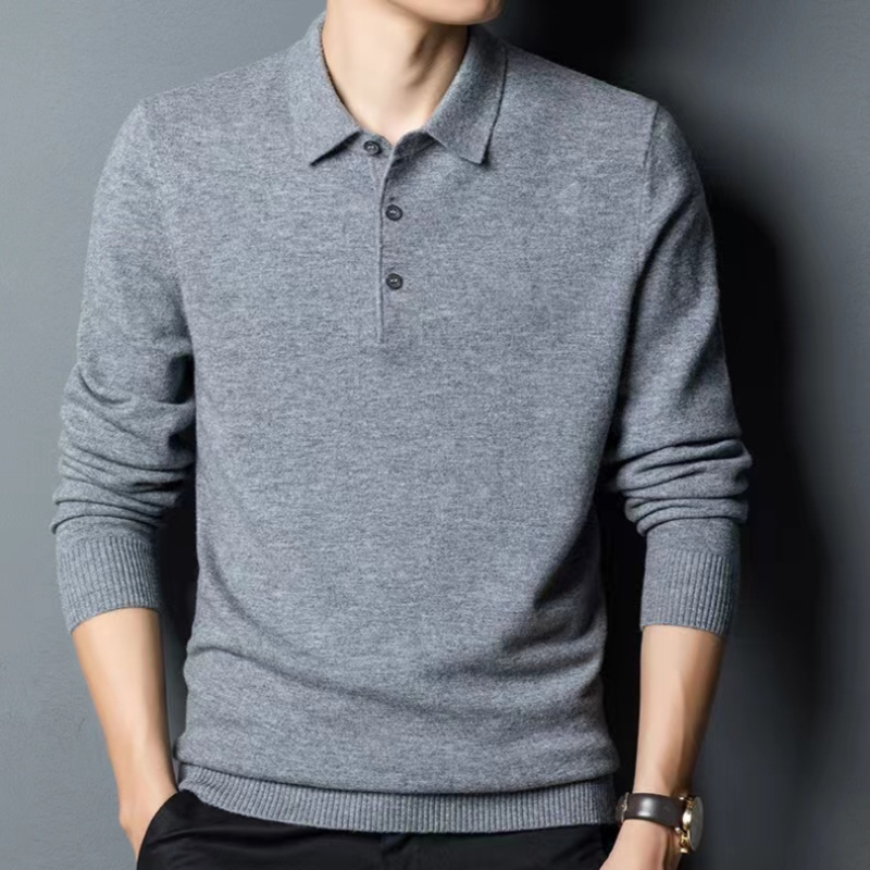 #绵羊毛# 男士衬衫领休闲百搭上衣 纯色翻领濮院羊毛衫 YM170