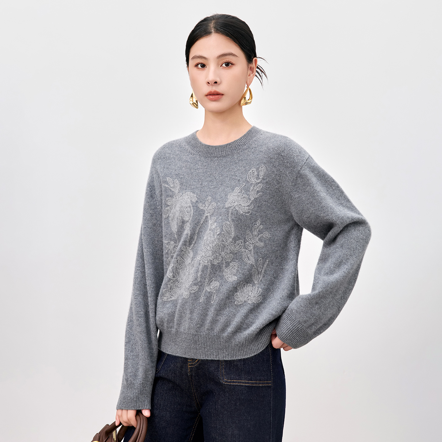 水墨佳人秋冬花卉艺术百分百羊绒衫12505380