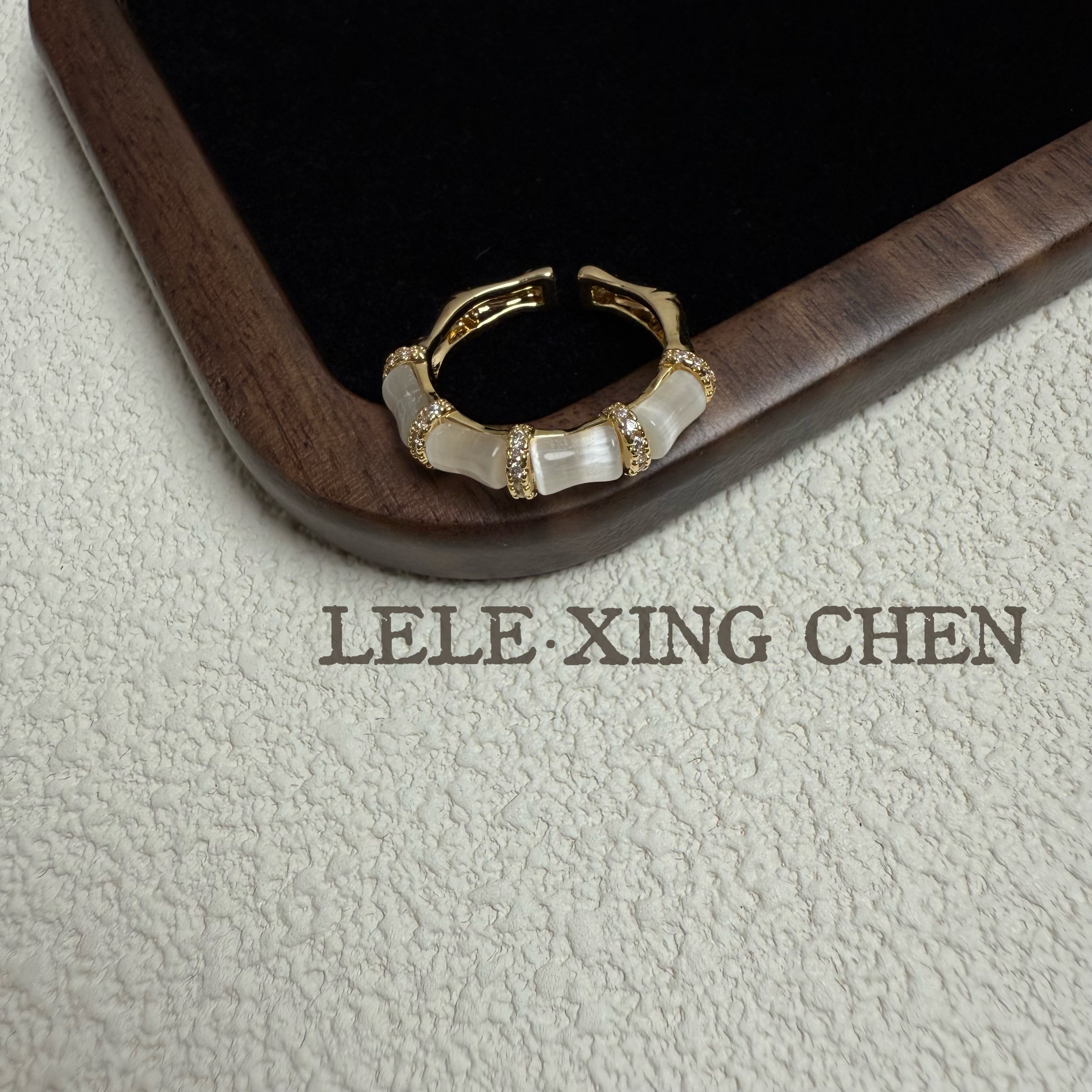 铜合金戒指 宫廷风小巧精致竹节锆石开口戒指 小众设计高级感指环