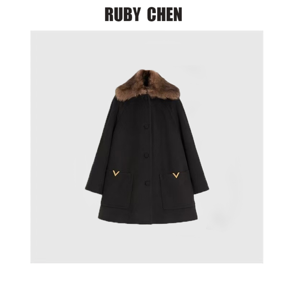 高级感毛领中长款宽松羊毛呢外套大衣女