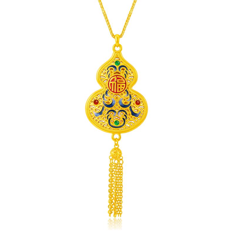 福满圆珠宝1 足金999 投资金水贝青花福字葫芦吊坠