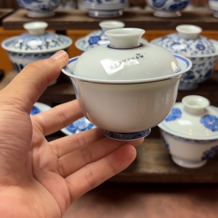 景德镇纯手工手绘小元宝盖碗