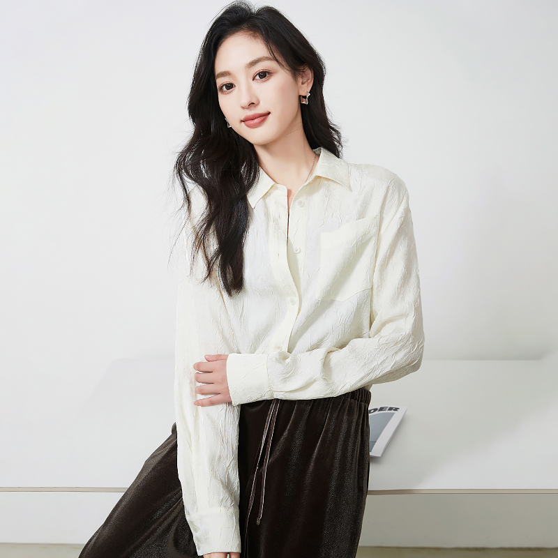 【逸阳断码清仓】质感褶皱设计衬衫女25春新款时尚简约显瘦百搭上衣