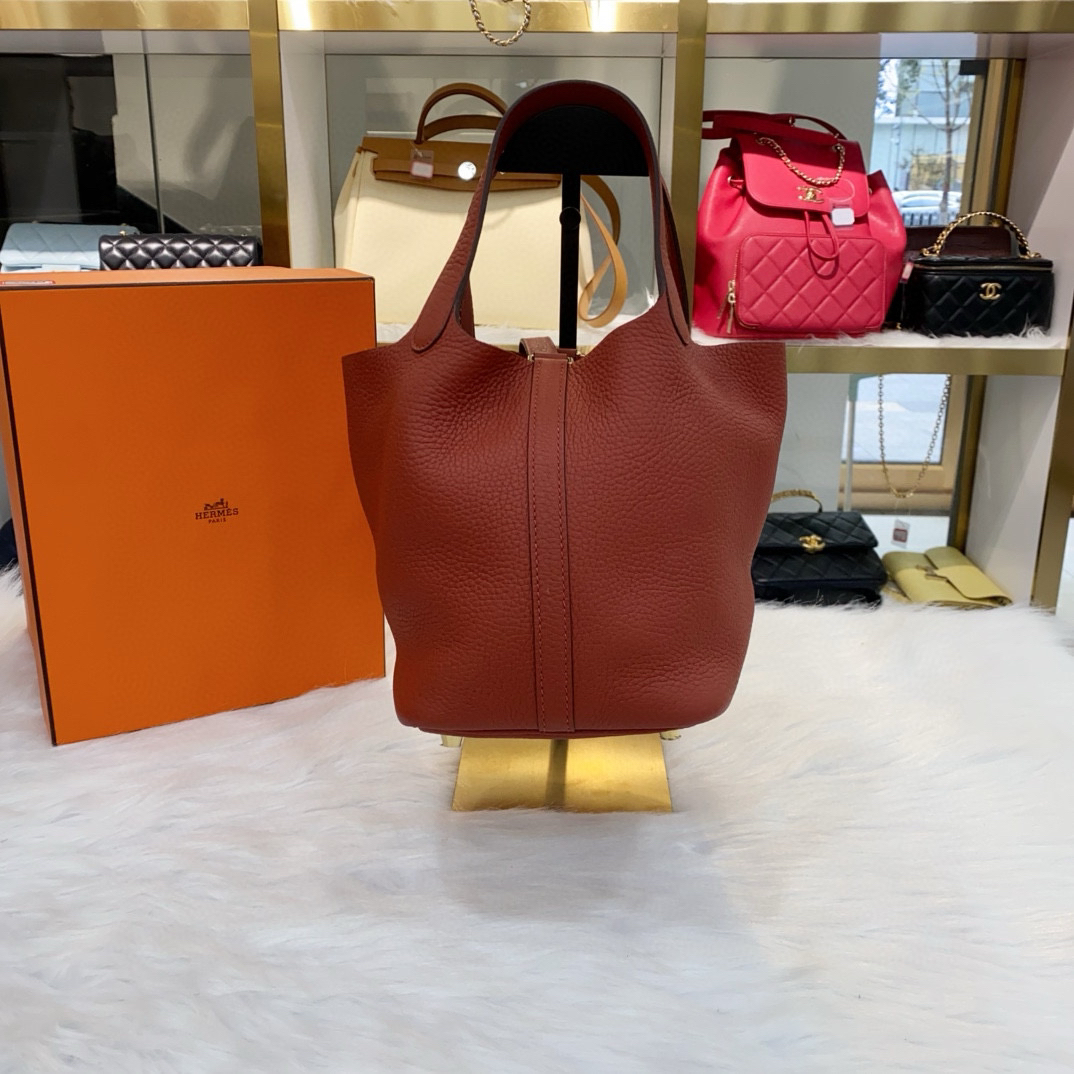 99新 Hermes/爱马仕 爱马仕菜篮子18手提包，砖红色，Y刻