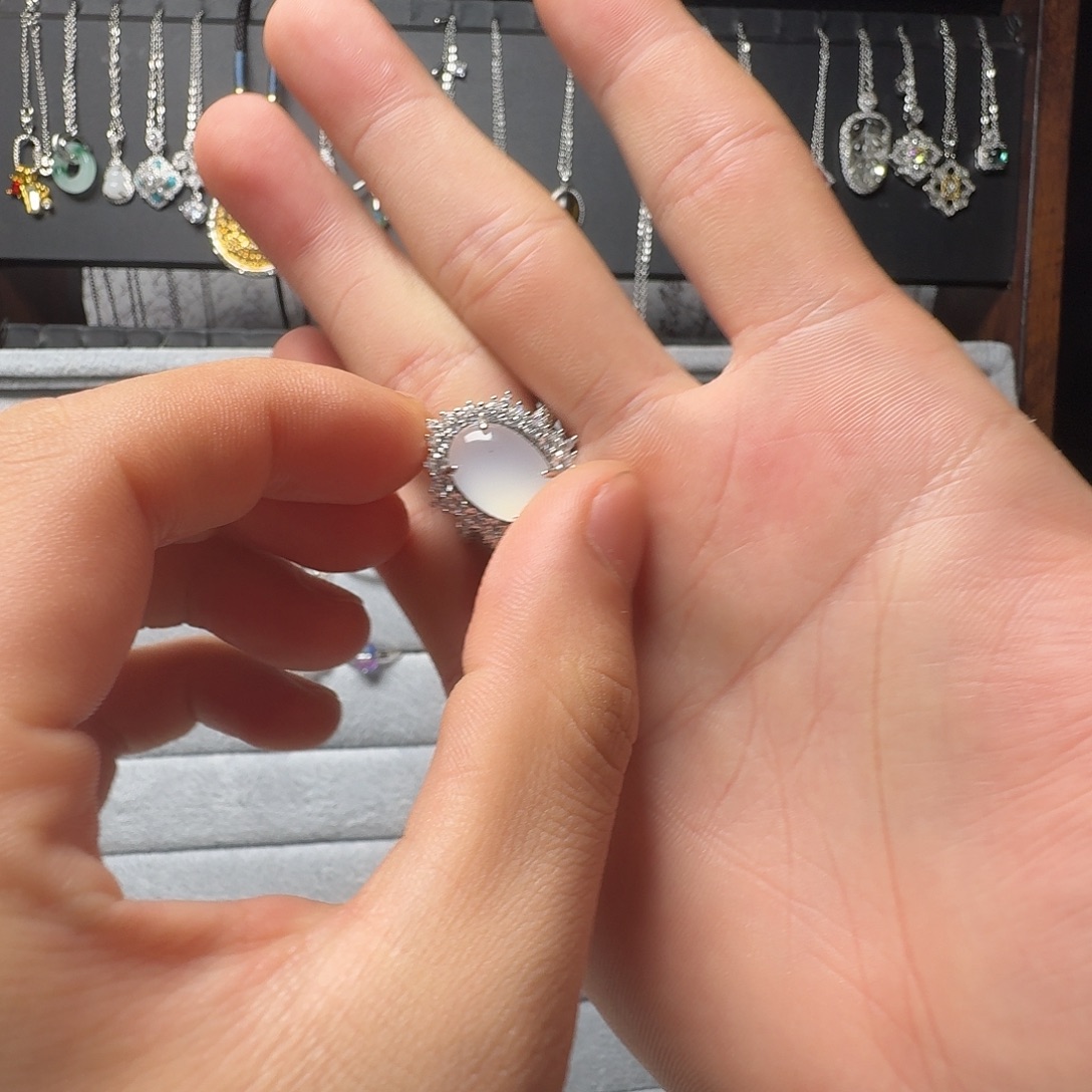 A***卷吊坠925银花岗岩戒指