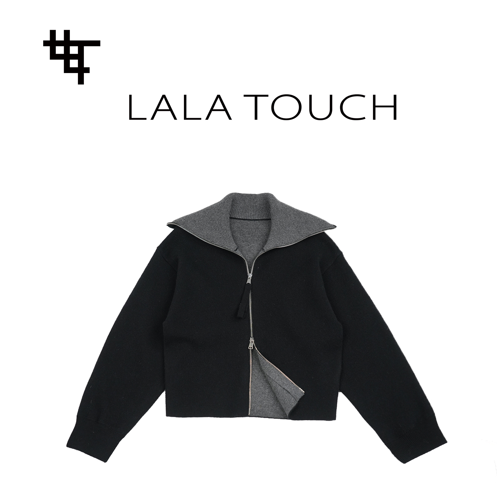 LaLa Touch常规针织衫印花常规款翻领设计师女装毛针织衫LW710032