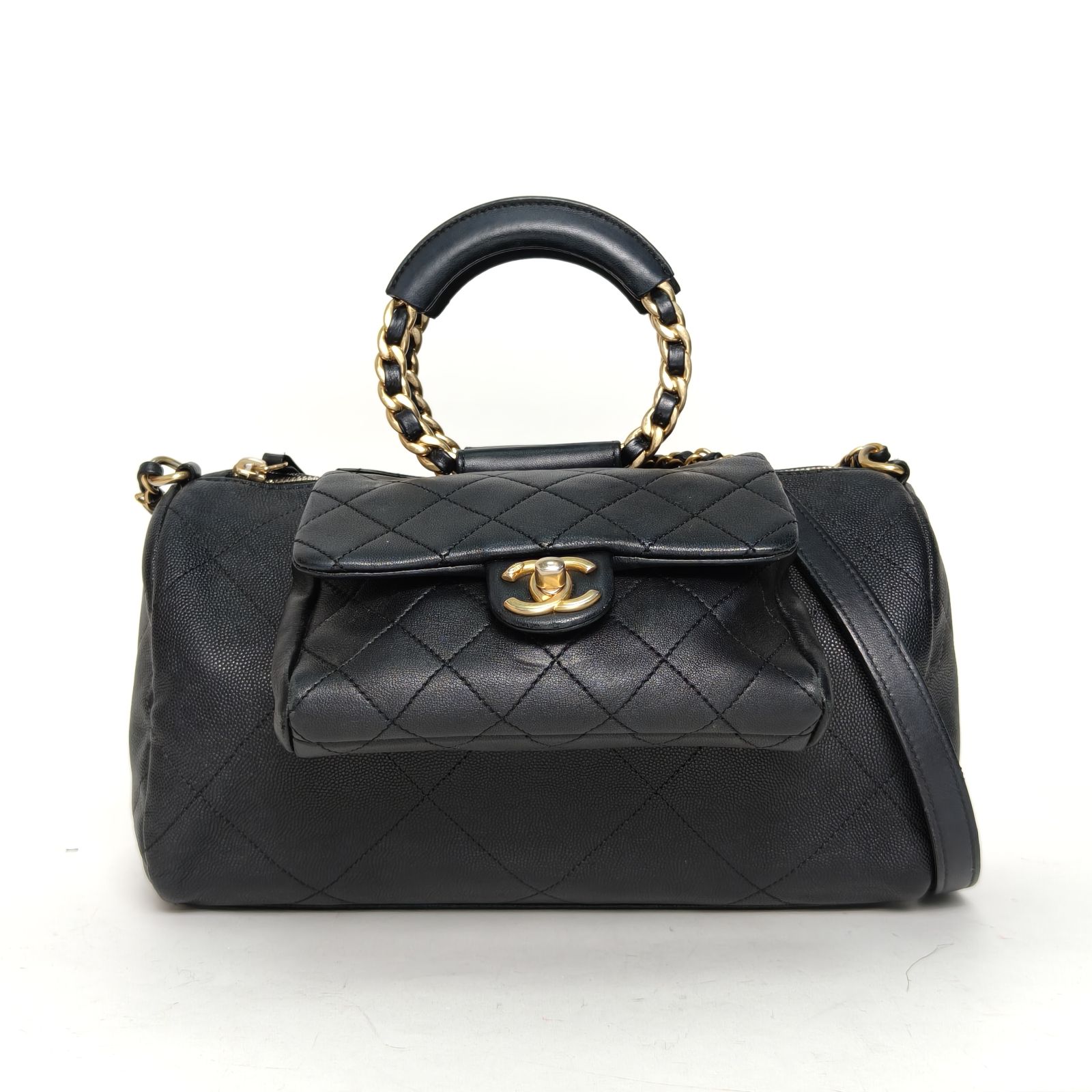 95新 Chanel/香奈儿 小花Jerry活动 黑色 29开手柄 波士顿包