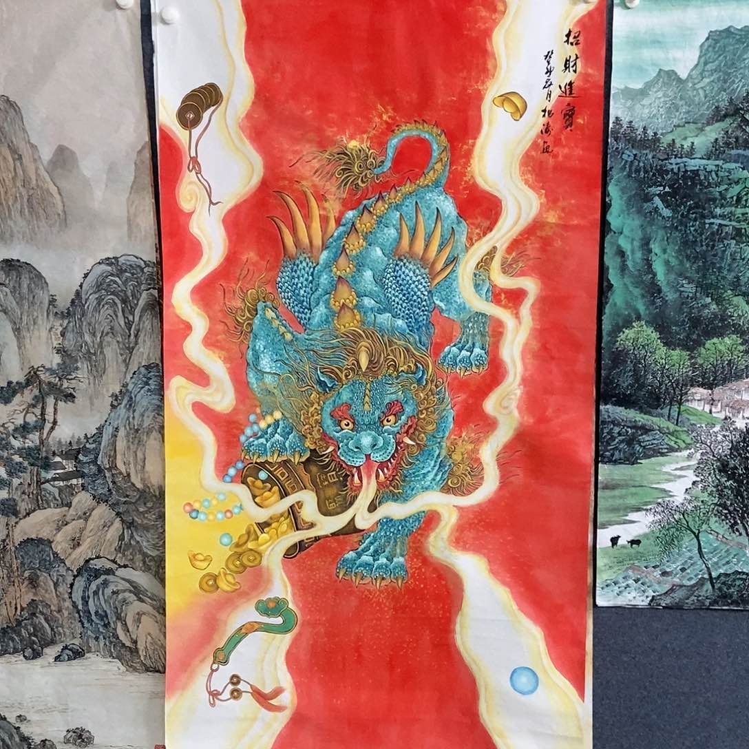 国画大六尺貔貅一副